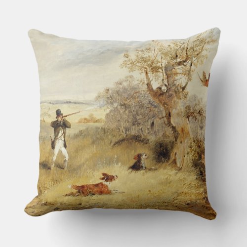 Pheasant Shooting oil on canvas 2 Throw Pillow