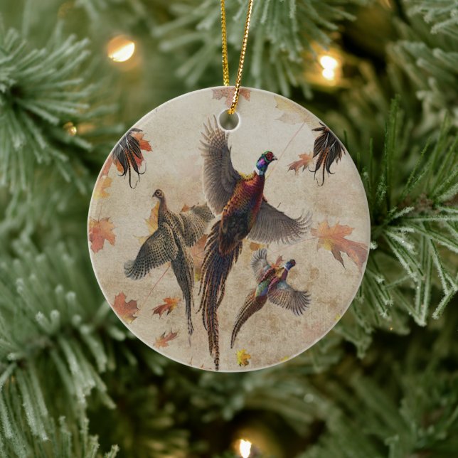 Pheasant  tapestry poster acrylic print triptych k ceramic ornament (Tree)