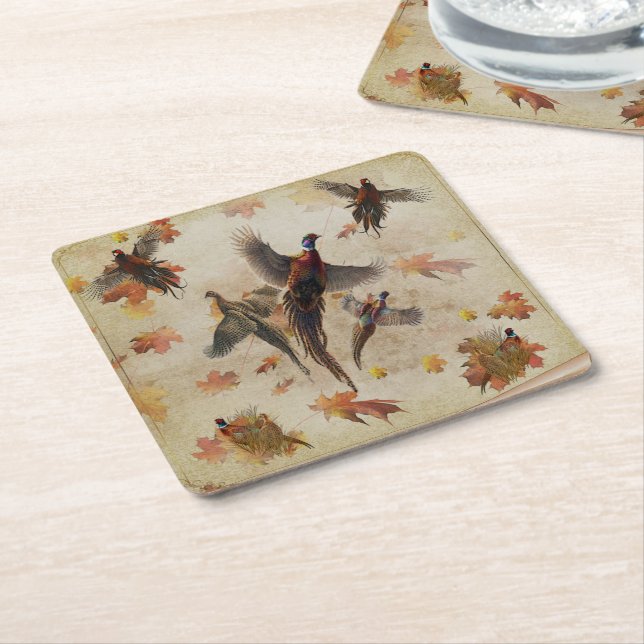 Pheasant  tapestry poster acrylic print triptych k square paper coaster (Angled)