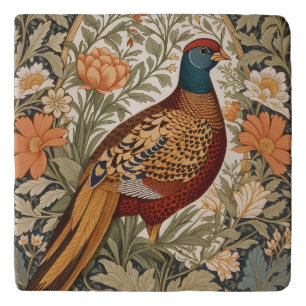Pheasant Vintage Floral William Morris Inspired Trivet
