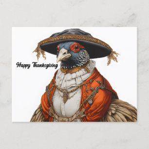 pheasant wearing pilgrim clothing postcard