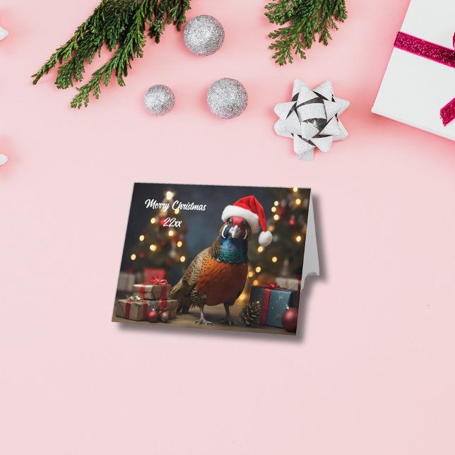 Pheasant wearing santa hat card (Creator Uploaded)