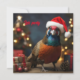 Pheasant wearing santa hat invitation