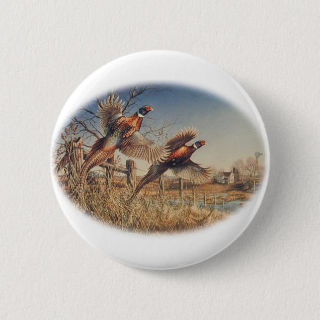 Pheasants Aloft - Great Hunting on the farm Button (Front)