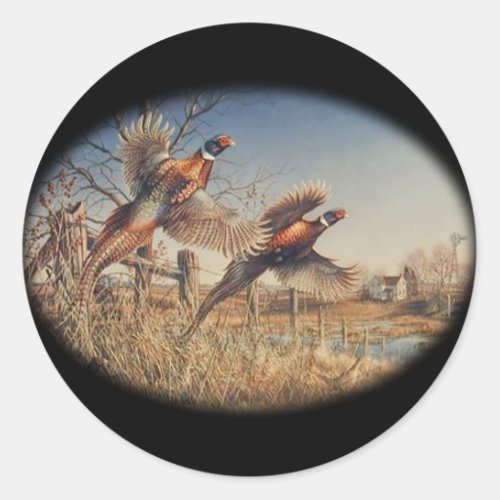 Pheasants Aloft _ Great Hunting on the farm Classic Round Sticker