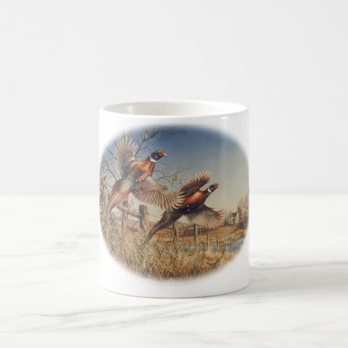 Pheasants Aloft _ Great Hunting on the farm Coffee Mug