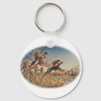 Pheasants Aloft - Great Hunting on the farm Keychain