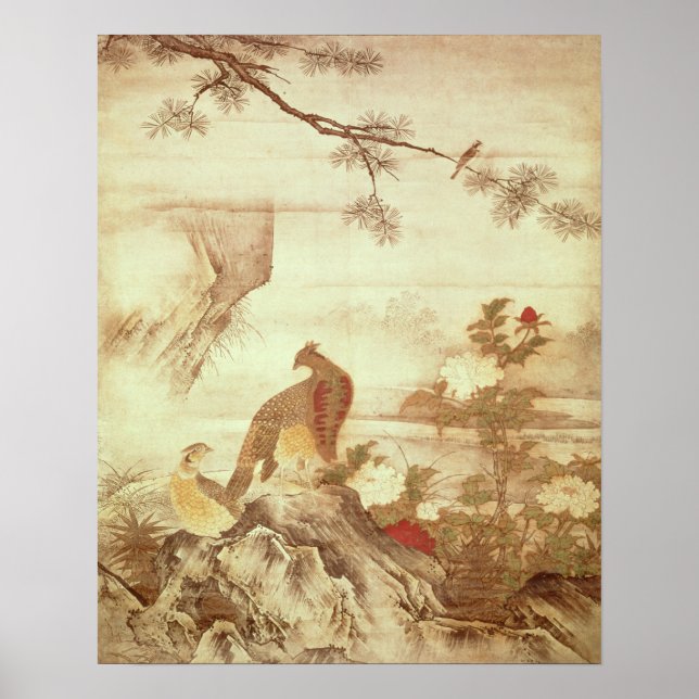 Pheasants and peonies, from a series of scrolls poster (Front)