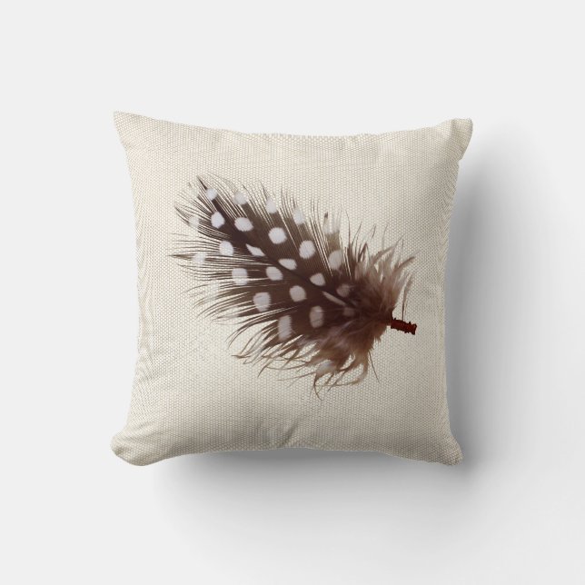 Pheasant's Feather Warm Neutral Pastel Beige Throw Pillow (Front)