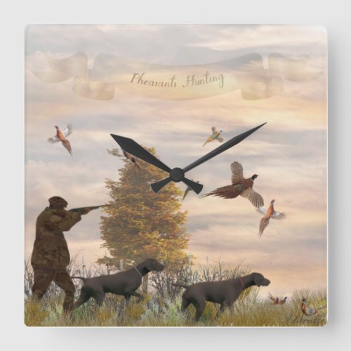 Pheasants Hunting with German Shorthaired  Square Wall Clock