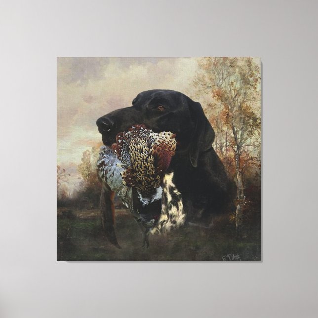 Pheasants Hunting with German Shorthaired Tapestry Canvas Print (Front)