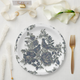 Pheasants in flowers paper plates