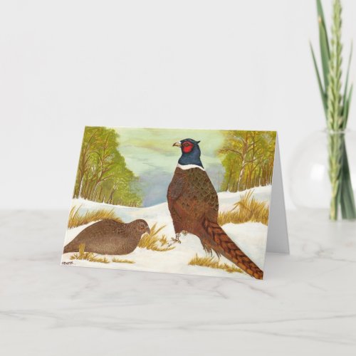 Pheasants in Snow Greetings Card