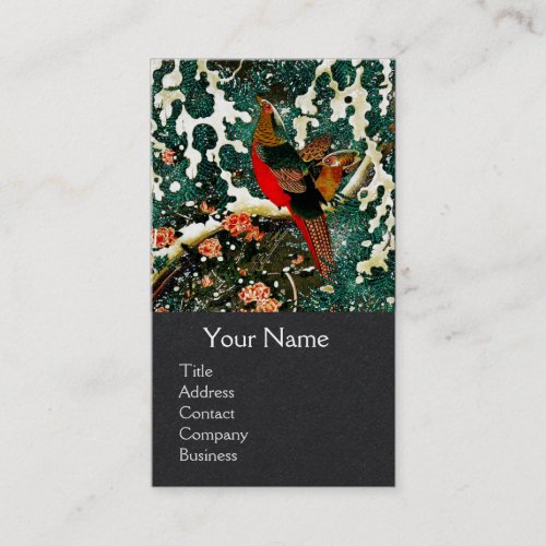 Pheasants in Snow Pine TreeRosesJapanese Floral Business Card