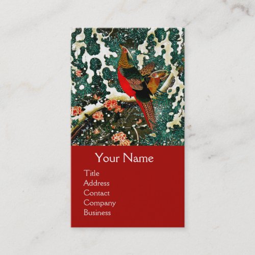 Pheasants in Snow Pine TreeRosesJapanese Floral Business Card