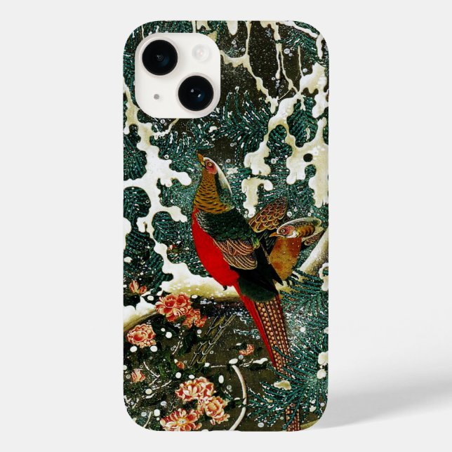 Pheasants in Snow, Pine Tree,Roses,Japanese Floral Case-Mate iPhone Case (Back)