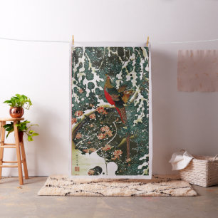 Pheasants in Snow, Pine Tree,Roses,Japanese Floral Fabric