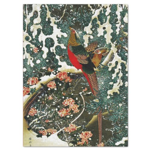 Pheasants in Snow Pine TreeRosesJapanese Floral Tissue Paper