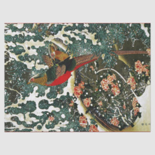 Pheasants in Snow, Pine Tree,Roses,Japanese Floral Tissue Paper