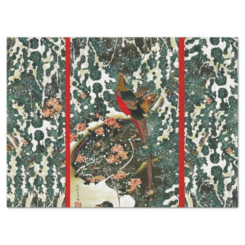 Pheasants in Snow Pine TreeRosesJapanese Floral Tissue Paper