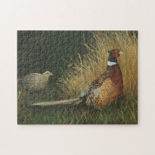 Pheasants in the Grass Bird Art Puzzle