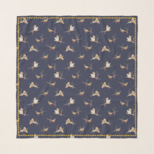 Pheasants in Wheat with Mustard Dot Trim Scarf