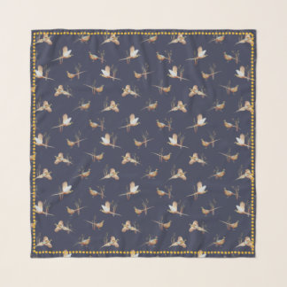 Pheasants in Wheat with Mustard Dot Trim Scarf
