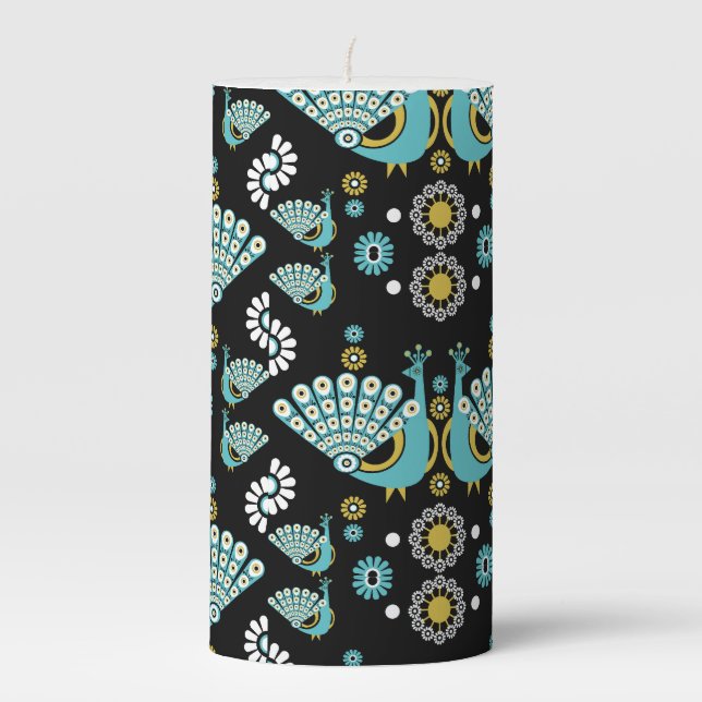  Pheasants Peacock Art Pillar Candle (Front)