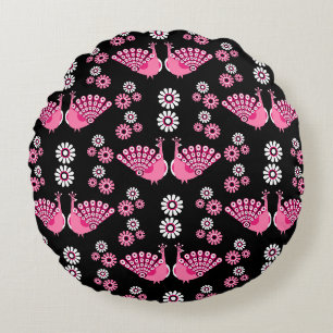  Pheasants Peacock Art Round Pillow