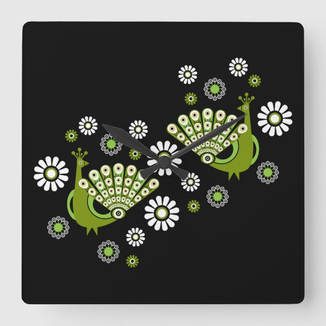  Pheasants Peacock Art Square Wall Clock (Front)