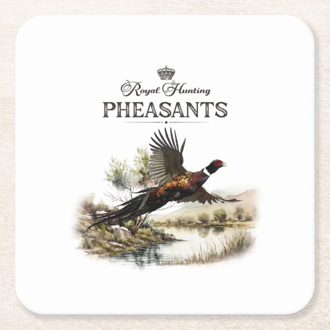 Pheasants, Royal Hunting Square Paper Coaster (Front)