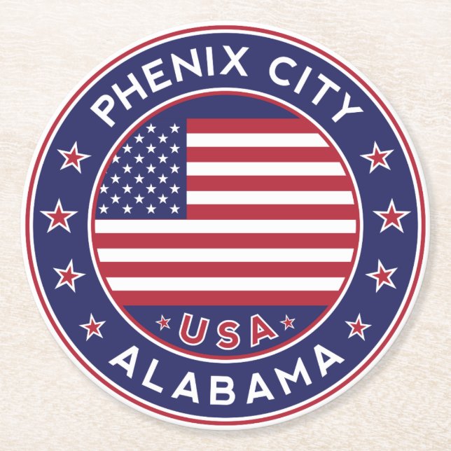 Phenix, Alabama Round Paper Coaster (Front)