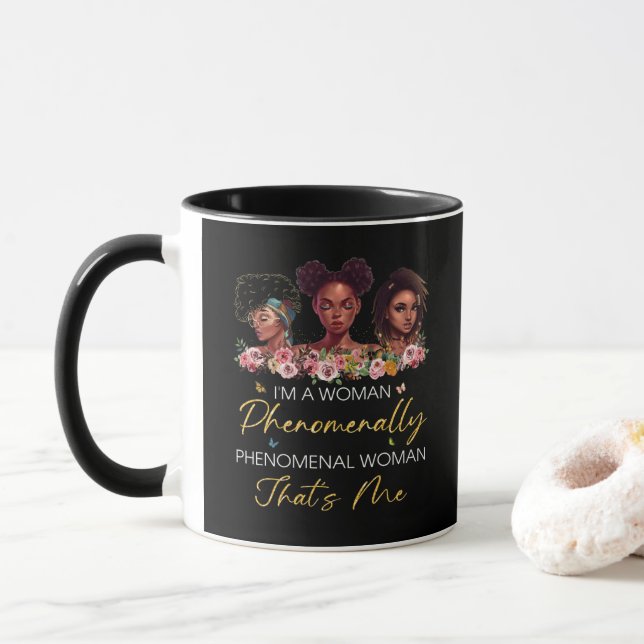 Phenomenal woman Black And White Mug (With Donut)