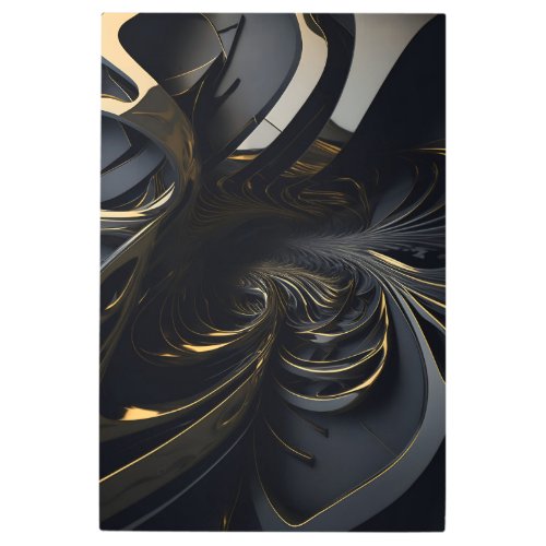 Phenomenon Flow Black Gold 01 Metal Print
