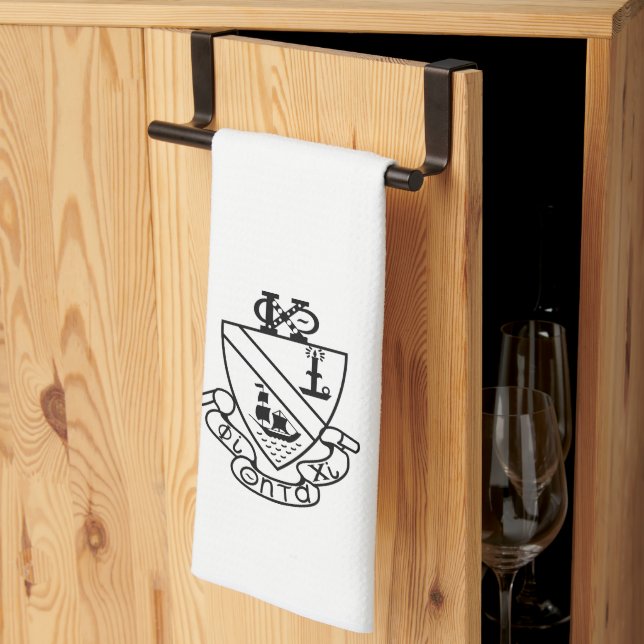 Phi Chi Theta Crest | B&W Kitchen Towel (Thirds Fold)