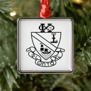 Phi Chi Theta Crest B&W Metal Ornament