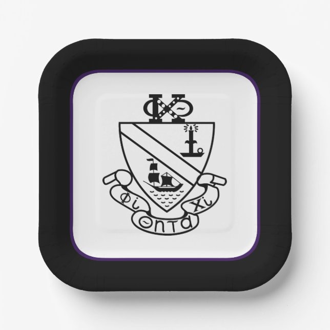 Phi Chi Theta Crest | B&W Paper Plates (Front)