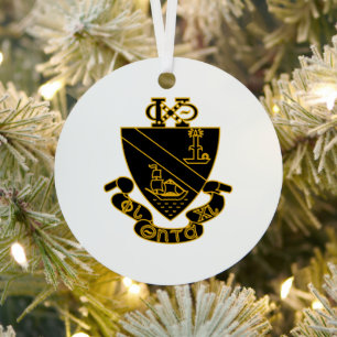 Phi Chi Theta Crest Gold and Black Metal Ornament