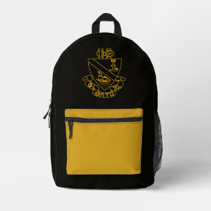 Phi Chi Theta Crest   Gold and Black Printed Backpack