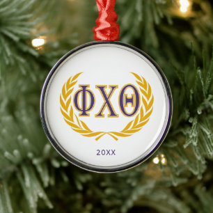 Phi Chi Theta Greek with Wreath Metal Ornament