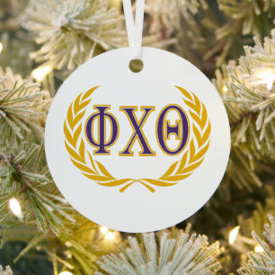 Phi Chi Theta Greek with Wreath Metal Ornament