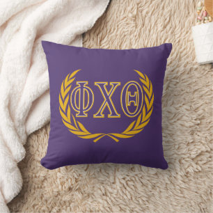 Phi Chi Theta   Greek with Wreath Throw Pillow
