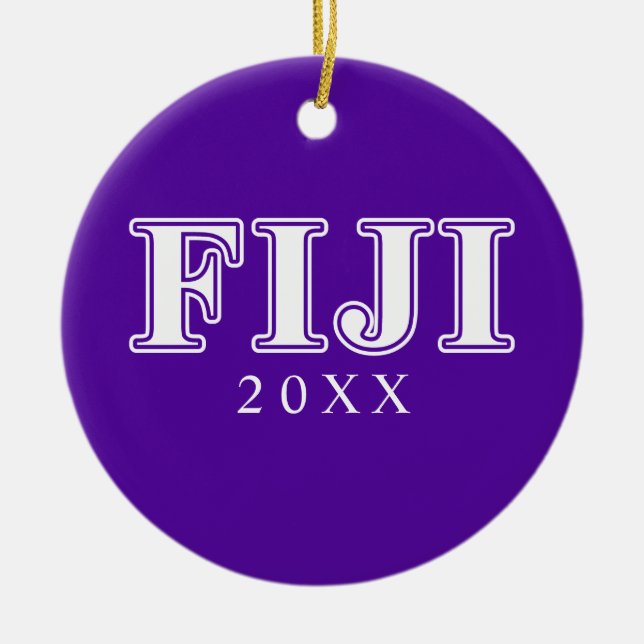 Phi Gamma Delta Whie and Purple Letters Ceramic Ornament (Front)