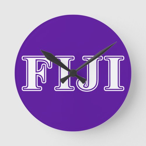 Phi Gamma Delta Whie and Purple Letters Round Clock