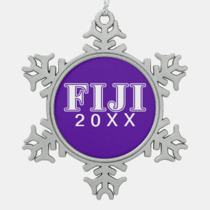 Phi Gamma Delta Whie and Purple Letters Snowflake Pewter Christmas Ornament