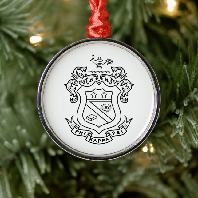 Phi Kappa Psi Fraternity Official Coat of Arms B&W Metal Ornament (Tree)