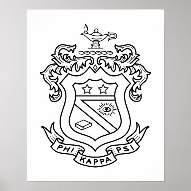 Phi Kappa Psi Fraternity Official Coat of Arms B&W Poster (Front)