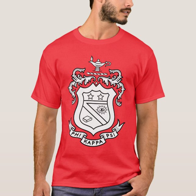 Phi Kappa Psi Fraternity Official Coat of Arms B&W T-Shirt (Front)