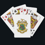 Phi Kappa Psi Fraternity Official Coat of Arms Poker Cards<br><div class="desc">This product proudly showcases the official Coat of Arms for Phi Kappa Psi Fraternity, rendered in its vibrant traditional colors. The design centers on a detailed shield, prominently framed in gold, with a green background. Symbolic elements within its sections include two white stars, an all-seeing eye with radiating lines, and...</div>
