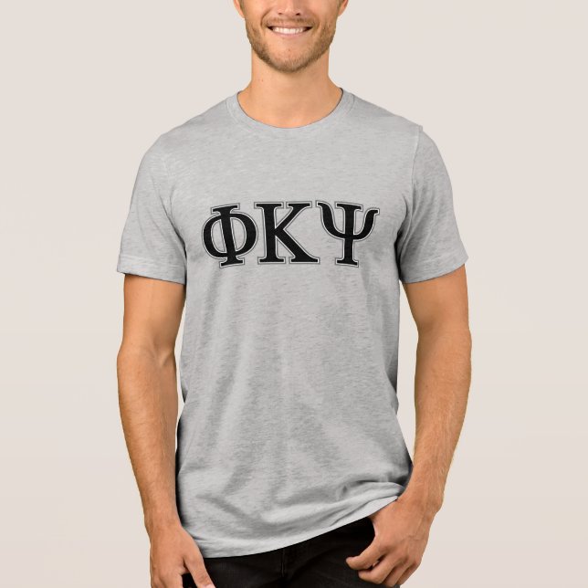Phi Kappa Psi Greek Letters Black & Grey Logo 4 Tri-Blend Shirt (Front)
